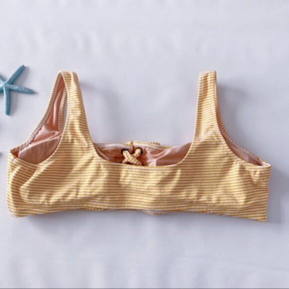 J. Crew | Lace Up Bikini Top Faded Stripe White Gold Orange Summer Flirty 2X New - Picture 6 of 10